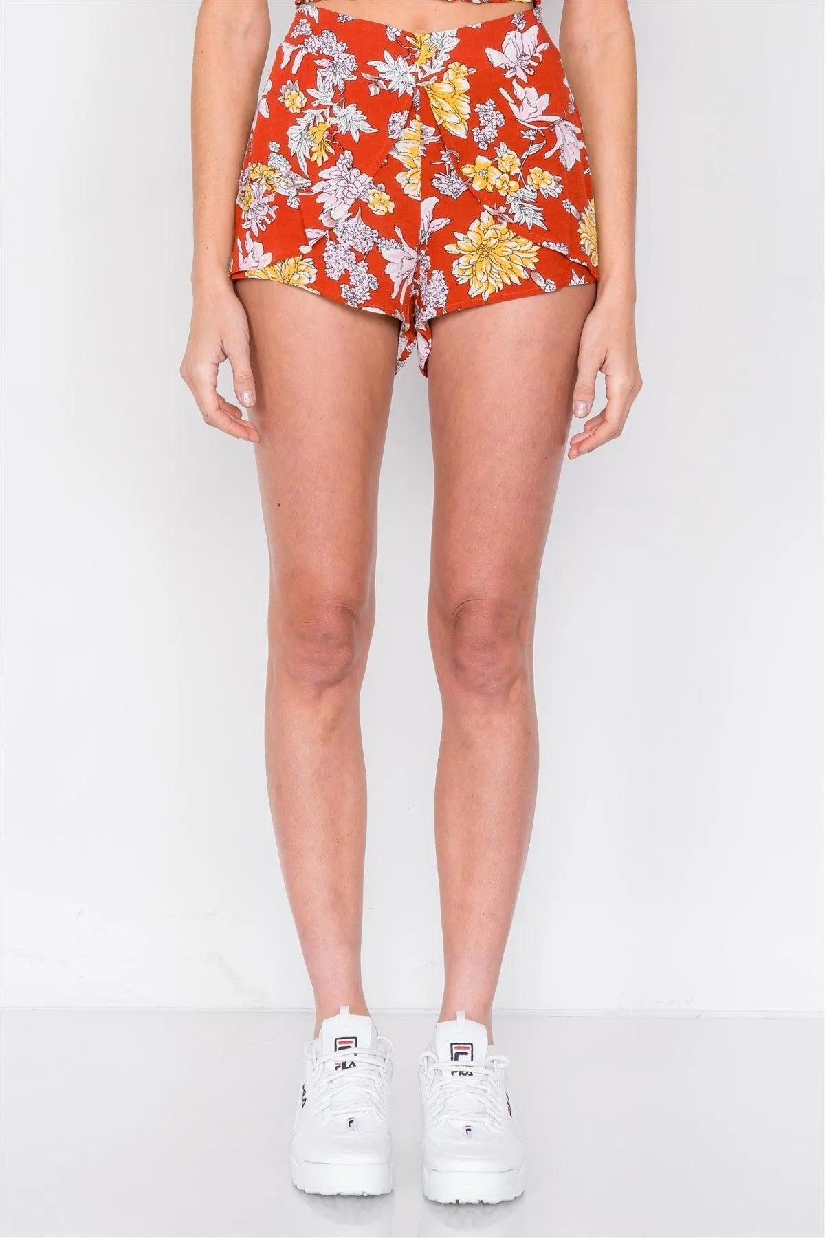 Floral Off-Shoulder Tie Crop Top & Skirt Set with Ruched Bodice and Frill Hem