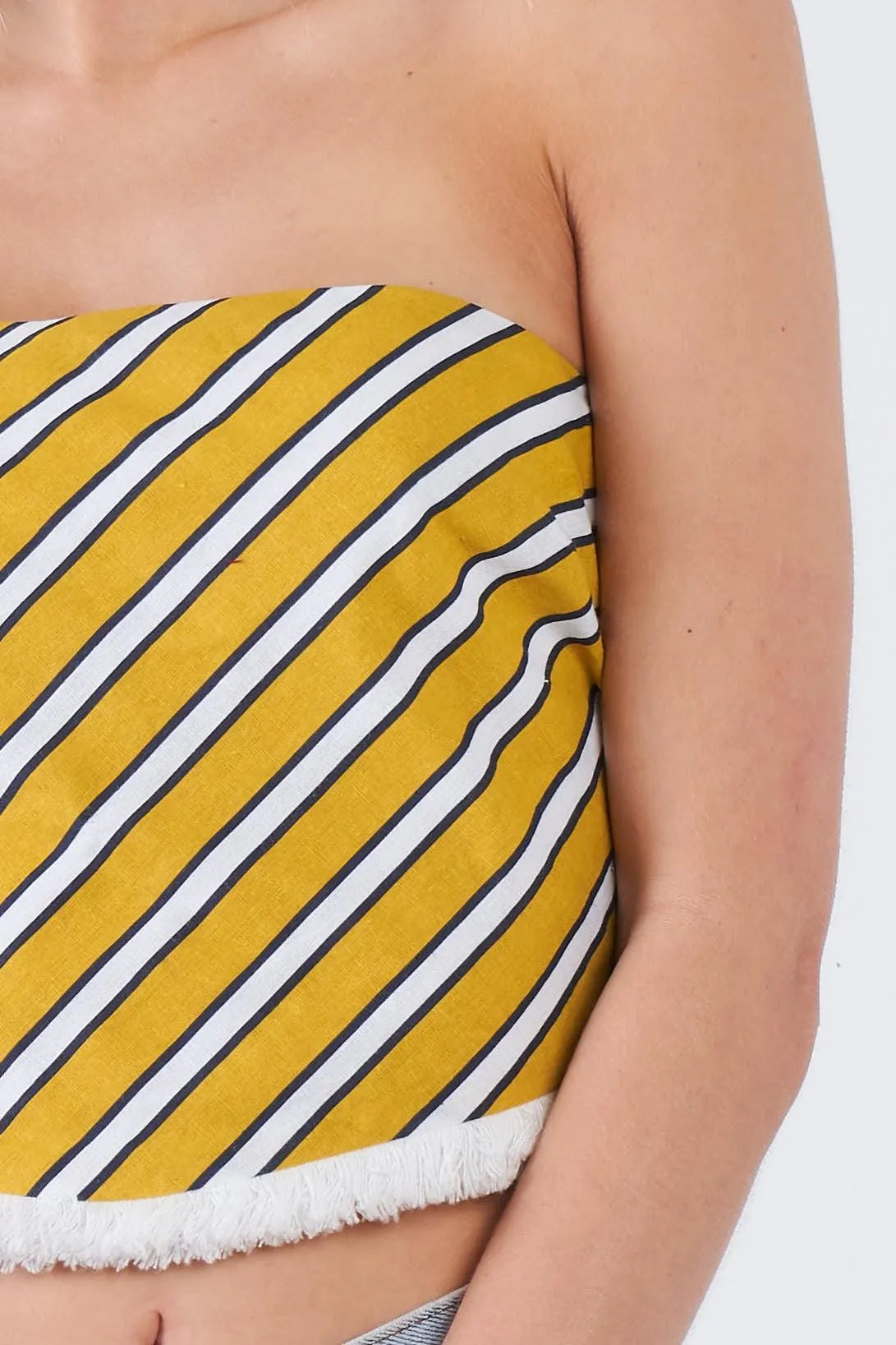Mustard Yellow & Navy Stripe Knot-Back Crop Top