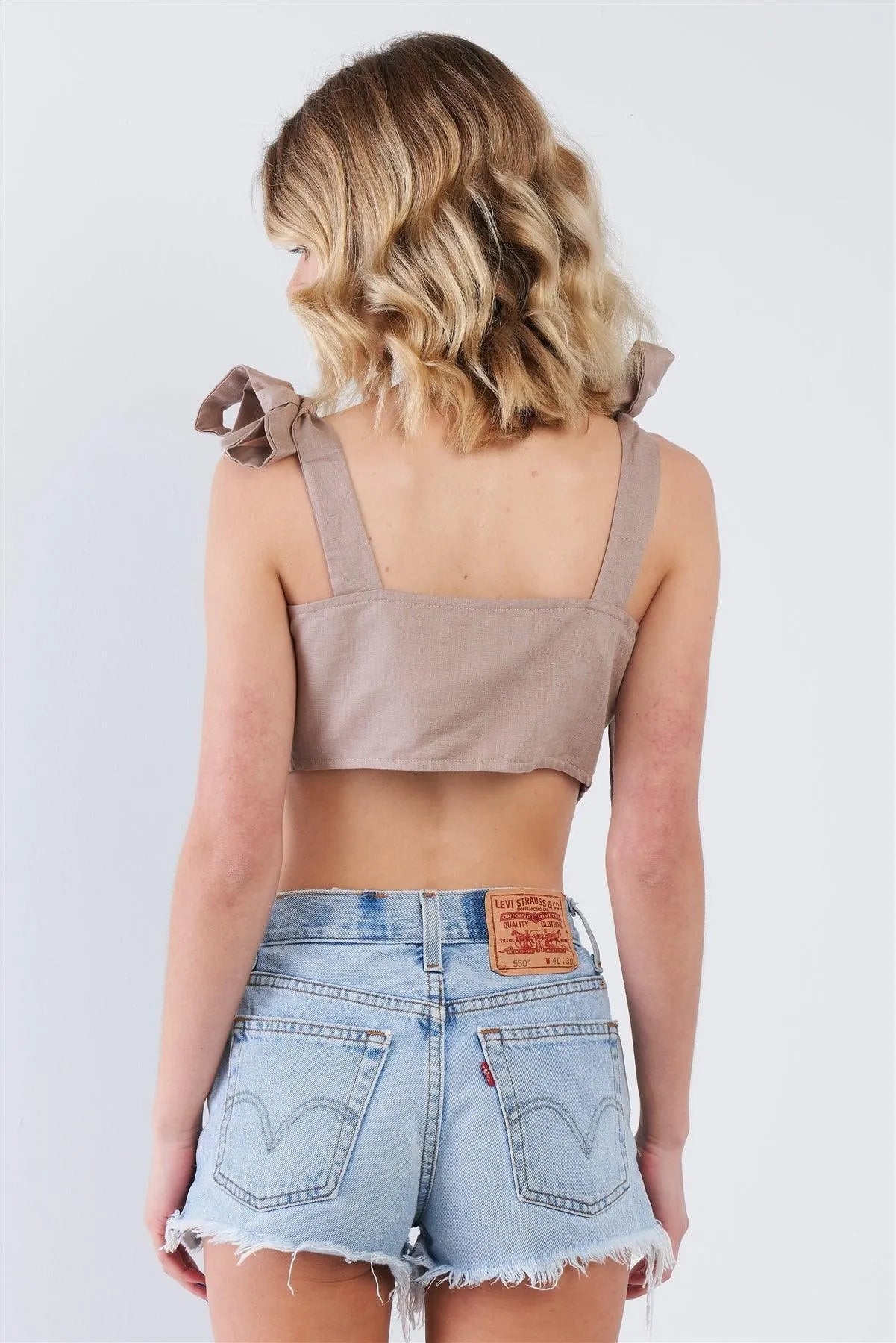 Taupe High-Low Tie Strap Crop Top