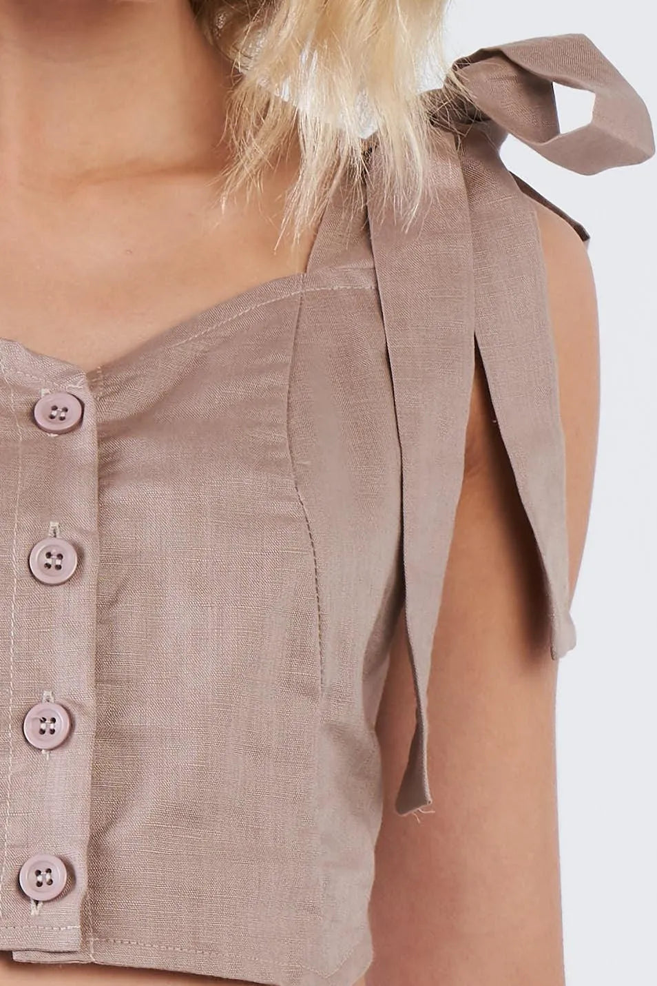 Taupe High-Low Tie Strap Crop Top