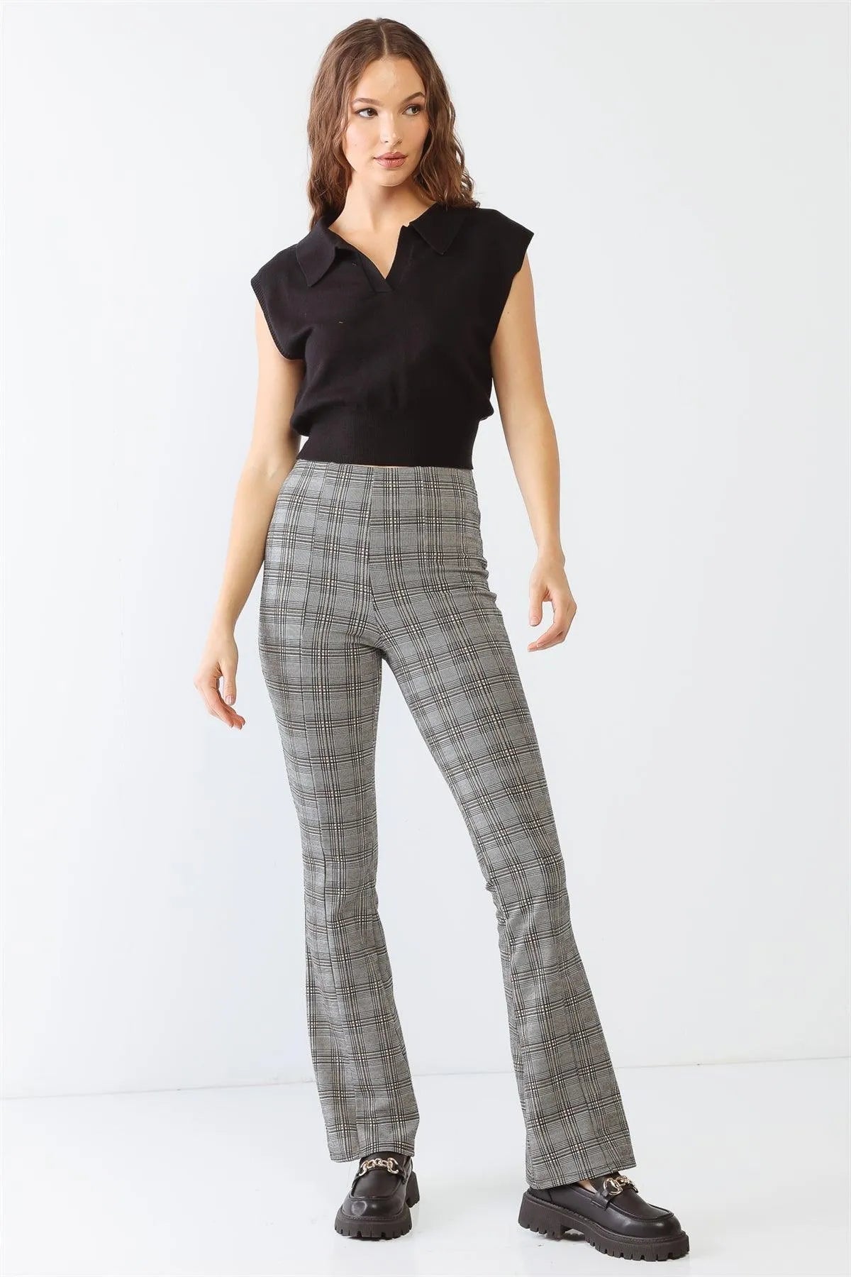 Black Sleeveless Collared Neck Crop Top