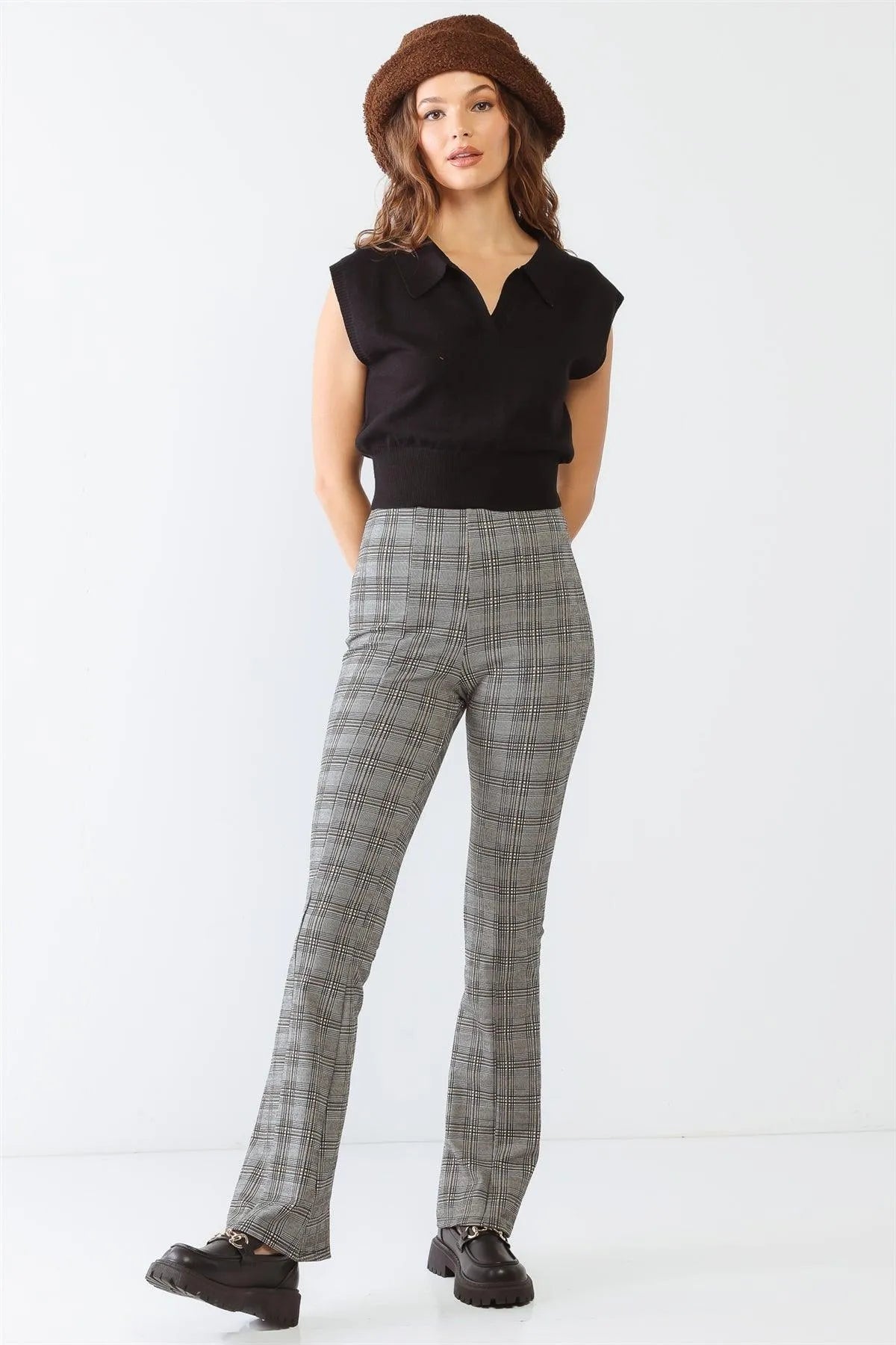 Black Sleeveless Collared Neck Crop Top