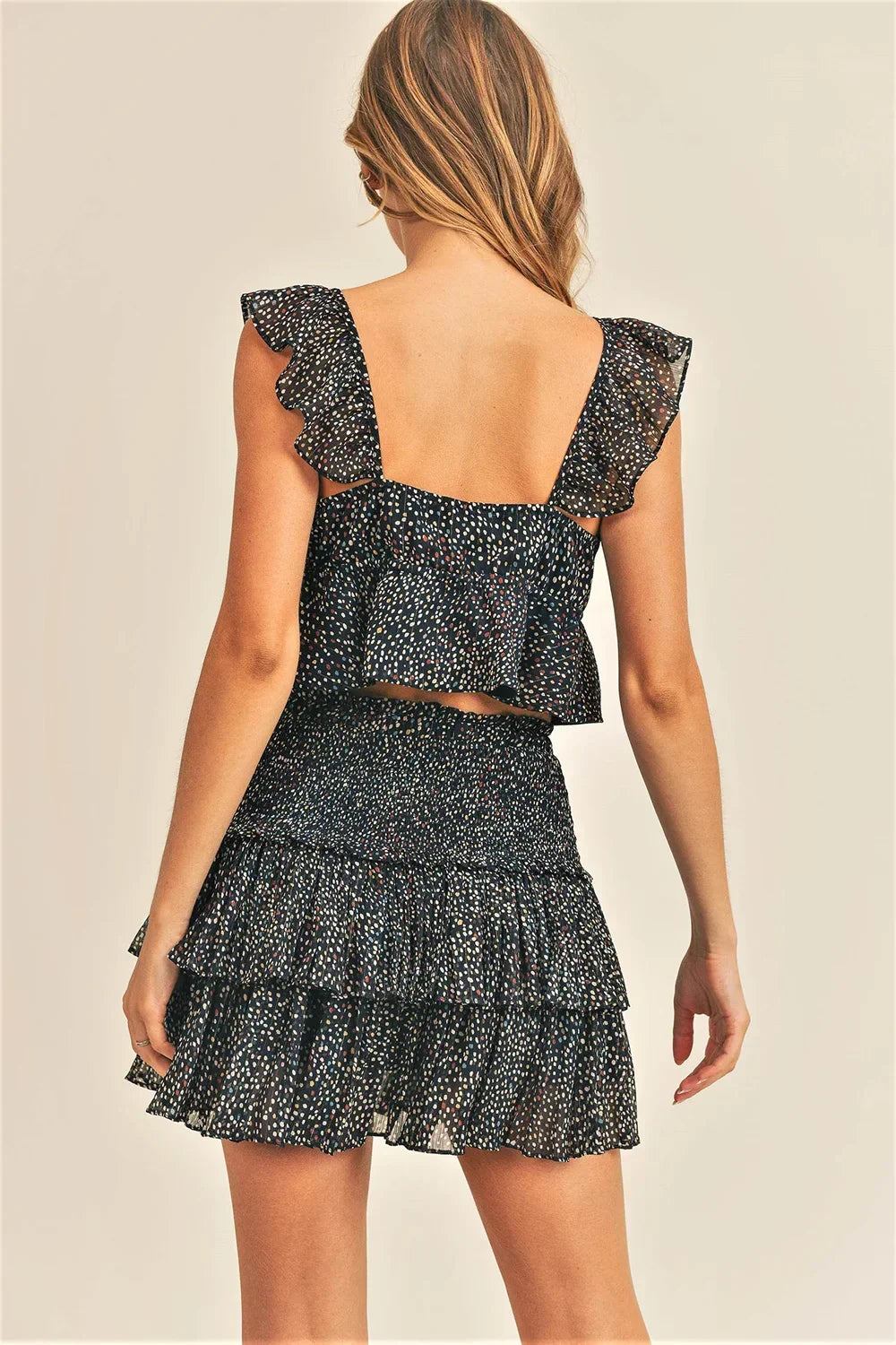 Floral Print Ruffle Sleeve V-Neck Crop Top