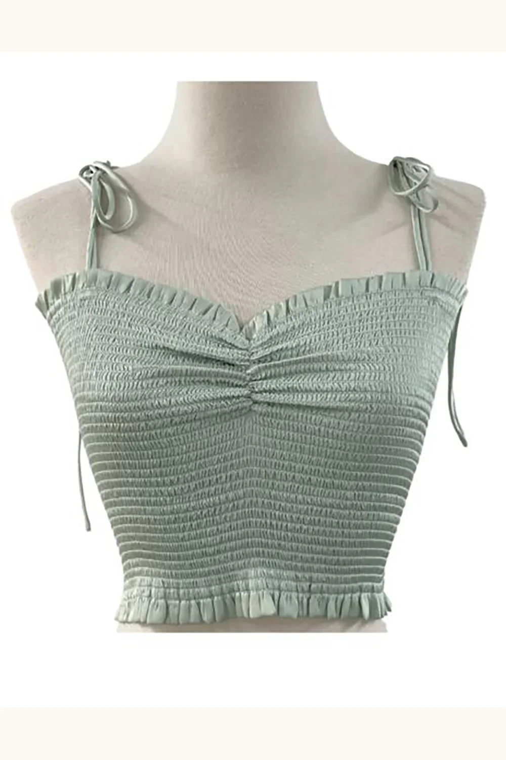 Smocked Tie Strap Sweetheart Crop Top – Ruffle Bustier Cami